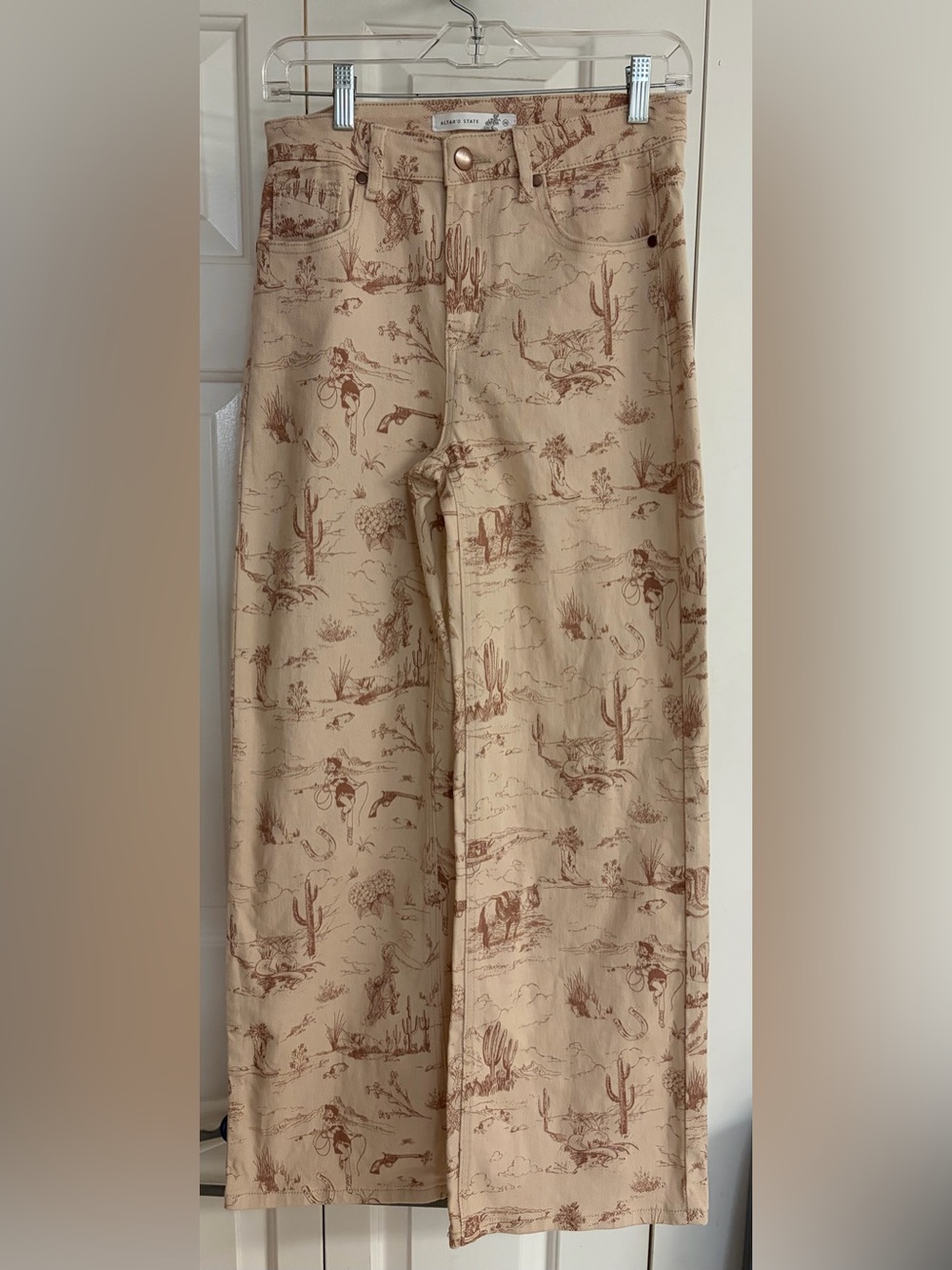 Altar'd State Beige Desert-Print Wide Leg Chinos